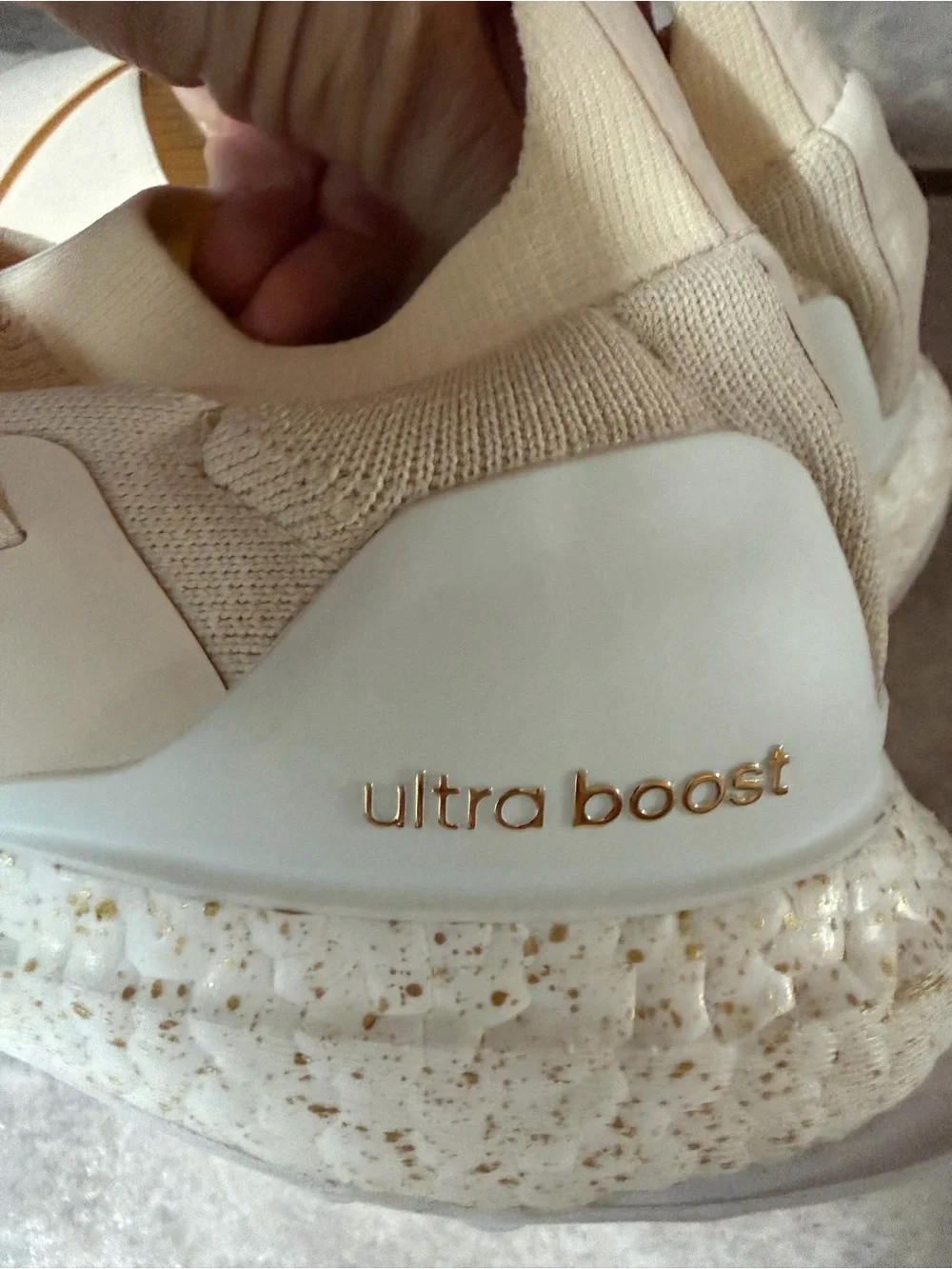 adidas Ultraboost DNA Slip-On Primeblue Cream White Gold Speckle Sneakers Size 7